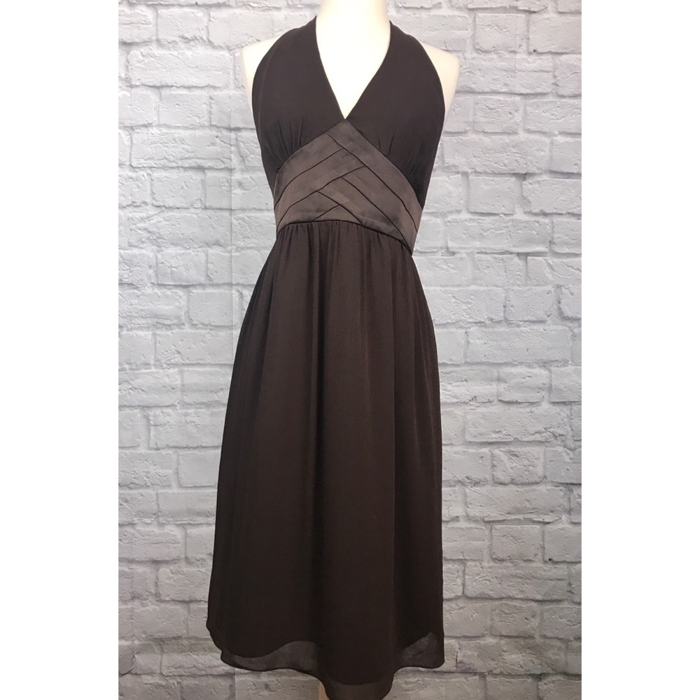 London Times Brown Halter Midi Dress